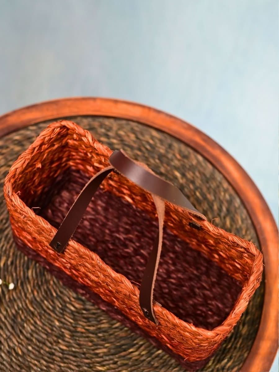 Handmade Sabai Grass Mini Shopping Bag - Orange - Kadam Haat