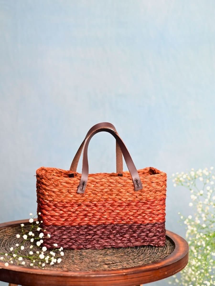 Handmade Sabai Grass Mini Shopping Bag - Orange - Kadam Haat