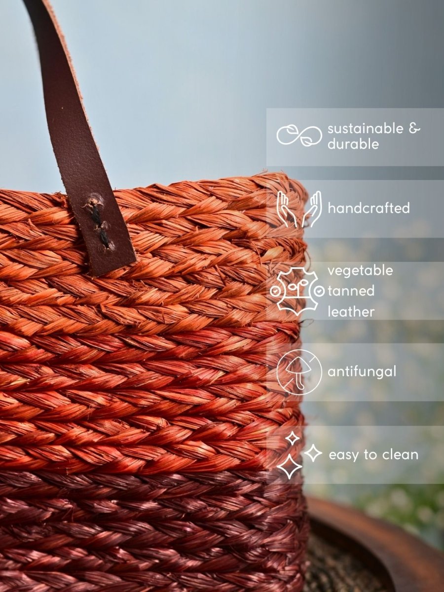 Handmade Sabai Grass Mini Shopping Bag - Orange - Kadam Haat