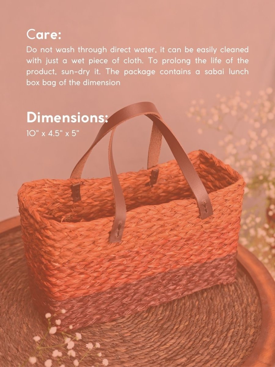 Handmade Sabai Grass Mini Shopping Bag - Orange - Kadam Haat