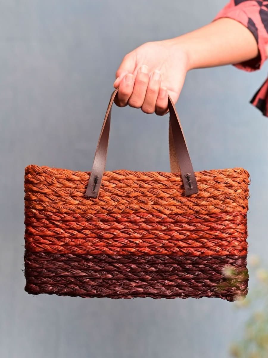 Handmade Sabai Grass Mini Shopping Bag - Orange - Kadam Haat