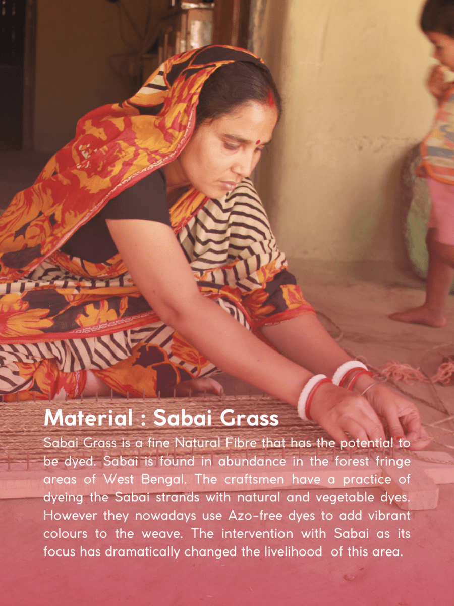 Handmade Sabai Grass Mini Shopping/City Bag - Pink Silver - Kadam Haat