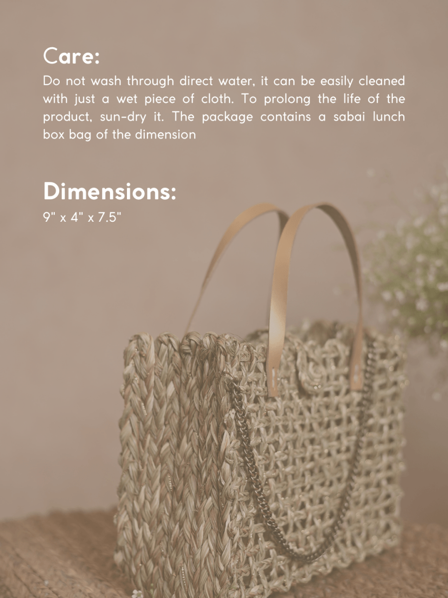 Handmade Sabai Grass Mini Zari Mesh Bag - Natural Gold - Kadam Haat