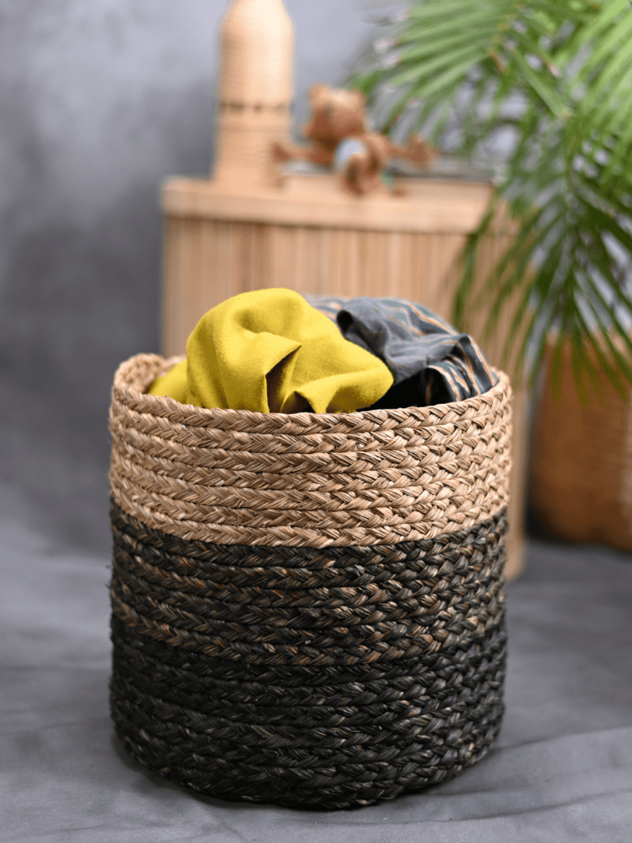 Handmade Sabai Grass Organizer - Black - Kadam Haat
