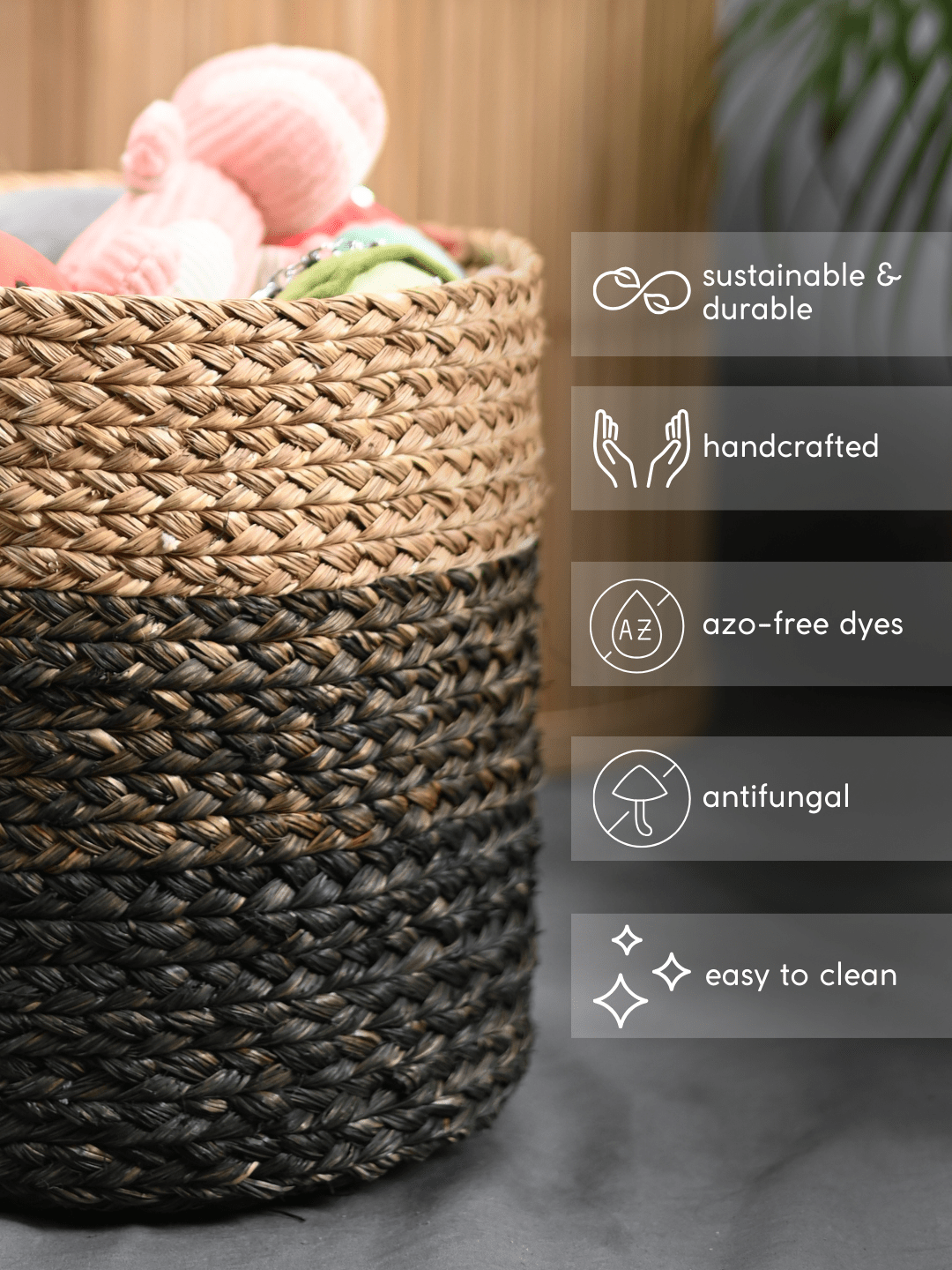 Handmade Sabai Grass Organizer - Black - Kadam Haat