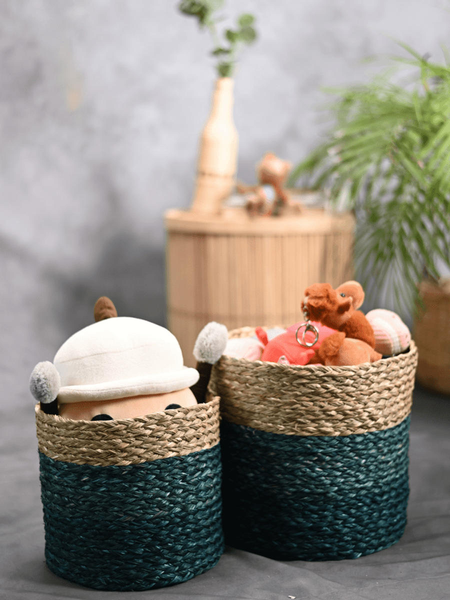 Handmade Sabai Grass Organizer - Indigo - Kadam Haat