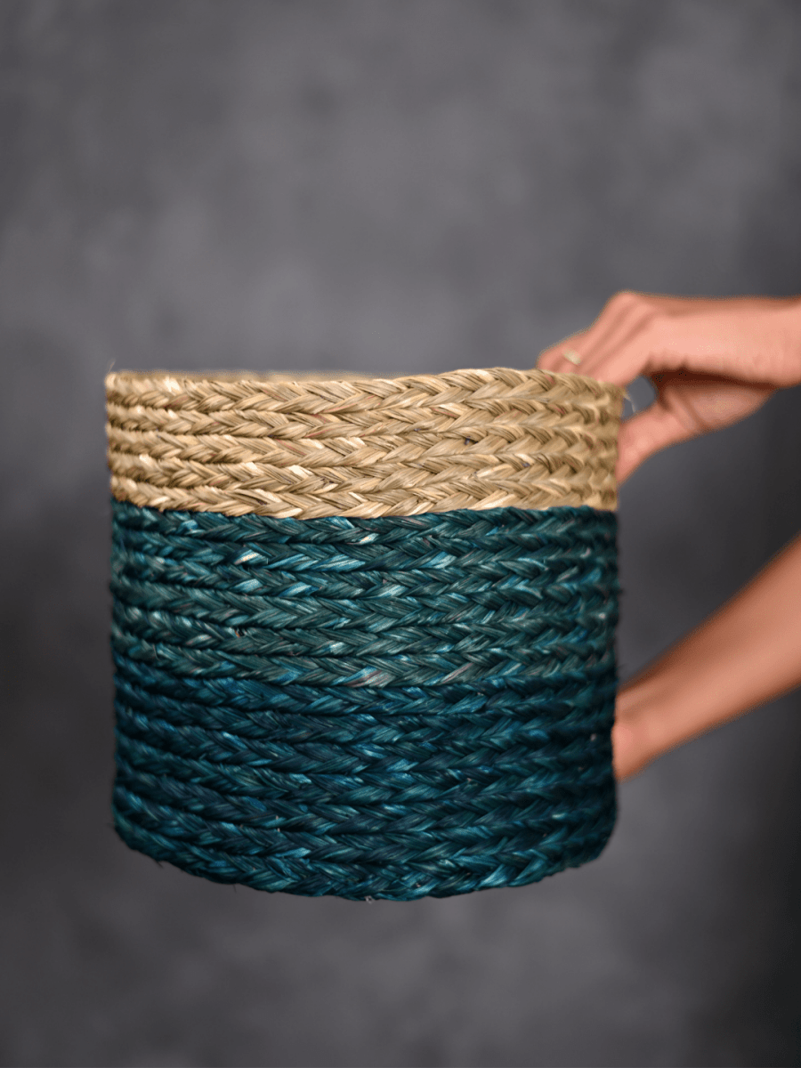 Handmade Sabai Grass Organizer - Indigo - Kadam Haat
