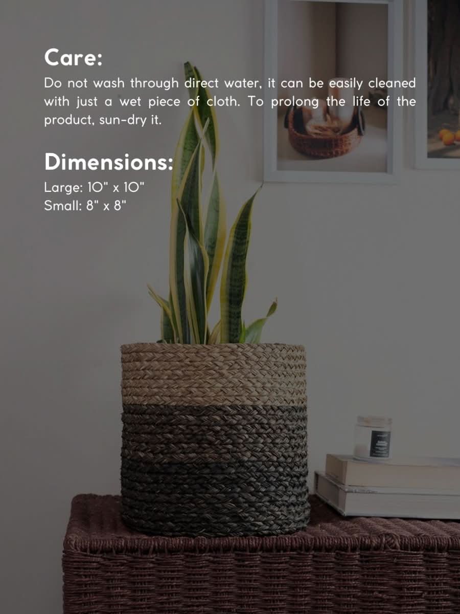 Handmade Sabai Grass Planter - Black - Kadam Haat