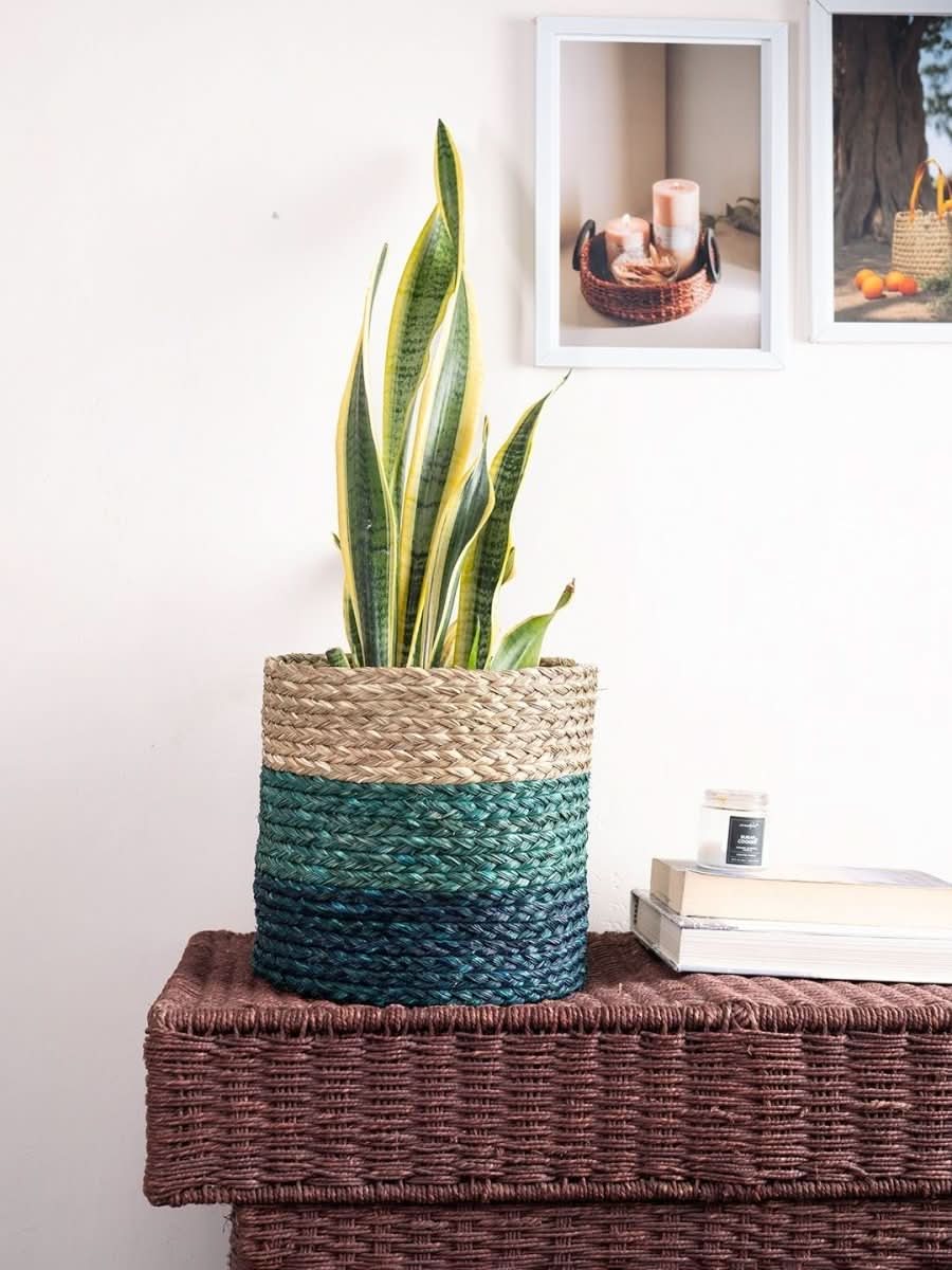 Handmade Sabai Grass Planter - Indigo - Kadam Haat