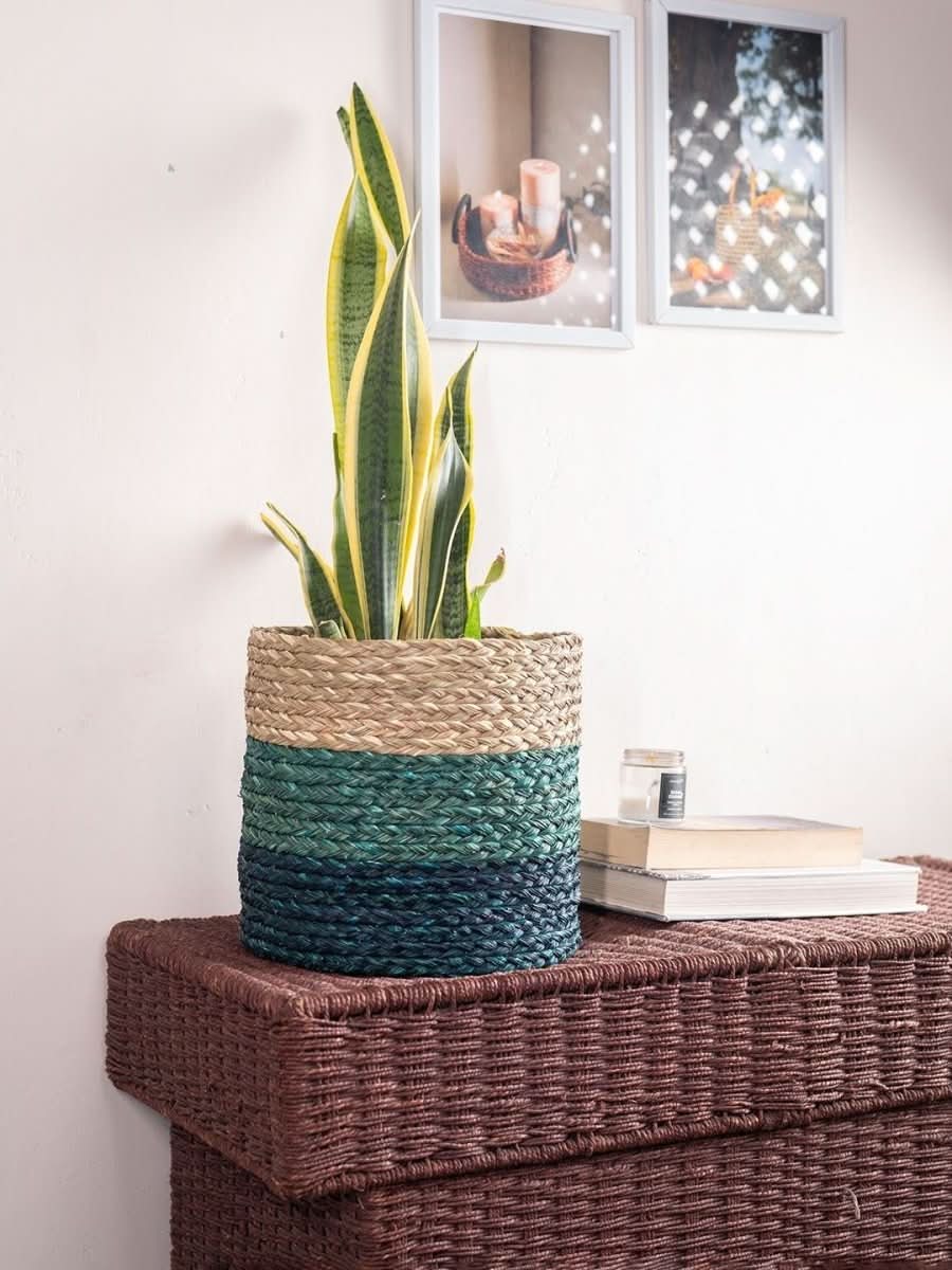 Handmade Sabai Grass Planter - Indigo - Kadam Haat