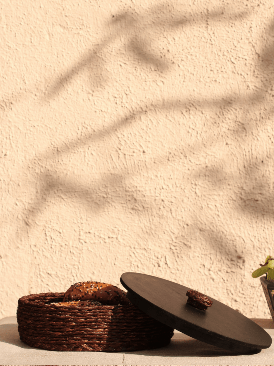 Handmade Sabai Grass Roti Box - Brown - Kadam Haat