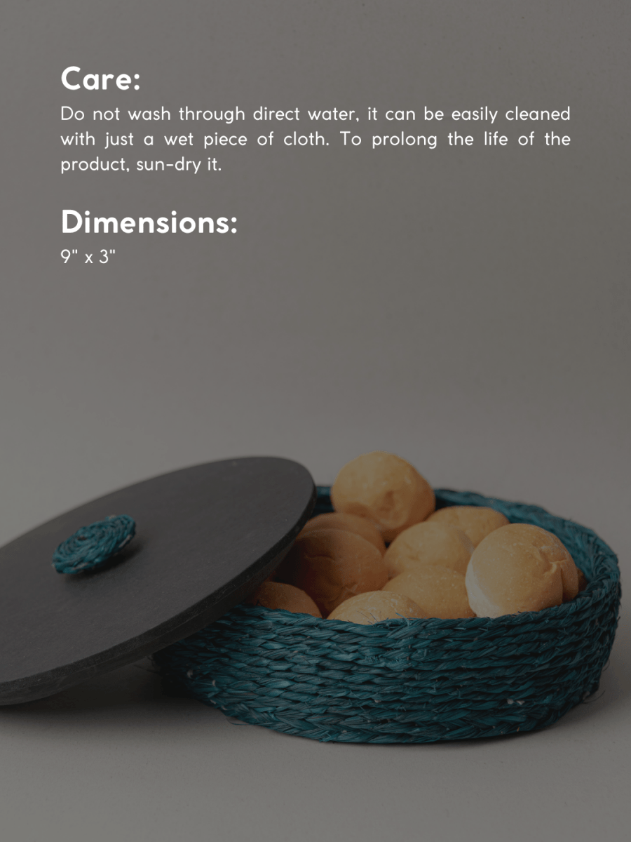 Handmade Sabai Grass Roti Box - Indigo - Kadam Haat