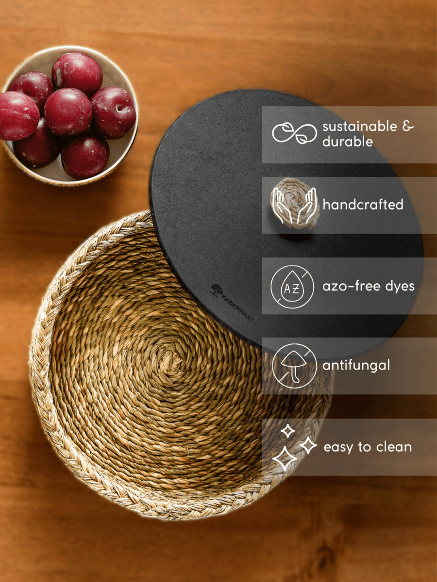 Handmade Sabai Grass Roti Box - Natural - Kadam Haat