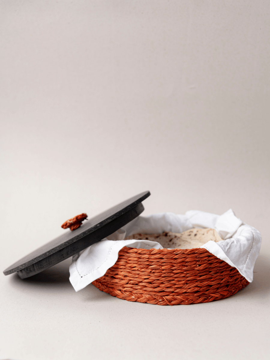 Handmade Sabai Grass Roti Box - Orange - Kadam Haat