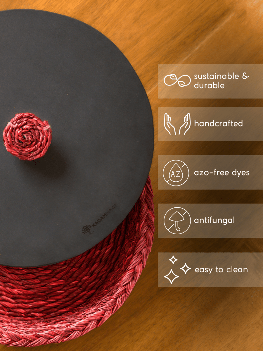 Handmade Sabai Grass Roti Box - Red - Kadam Haat