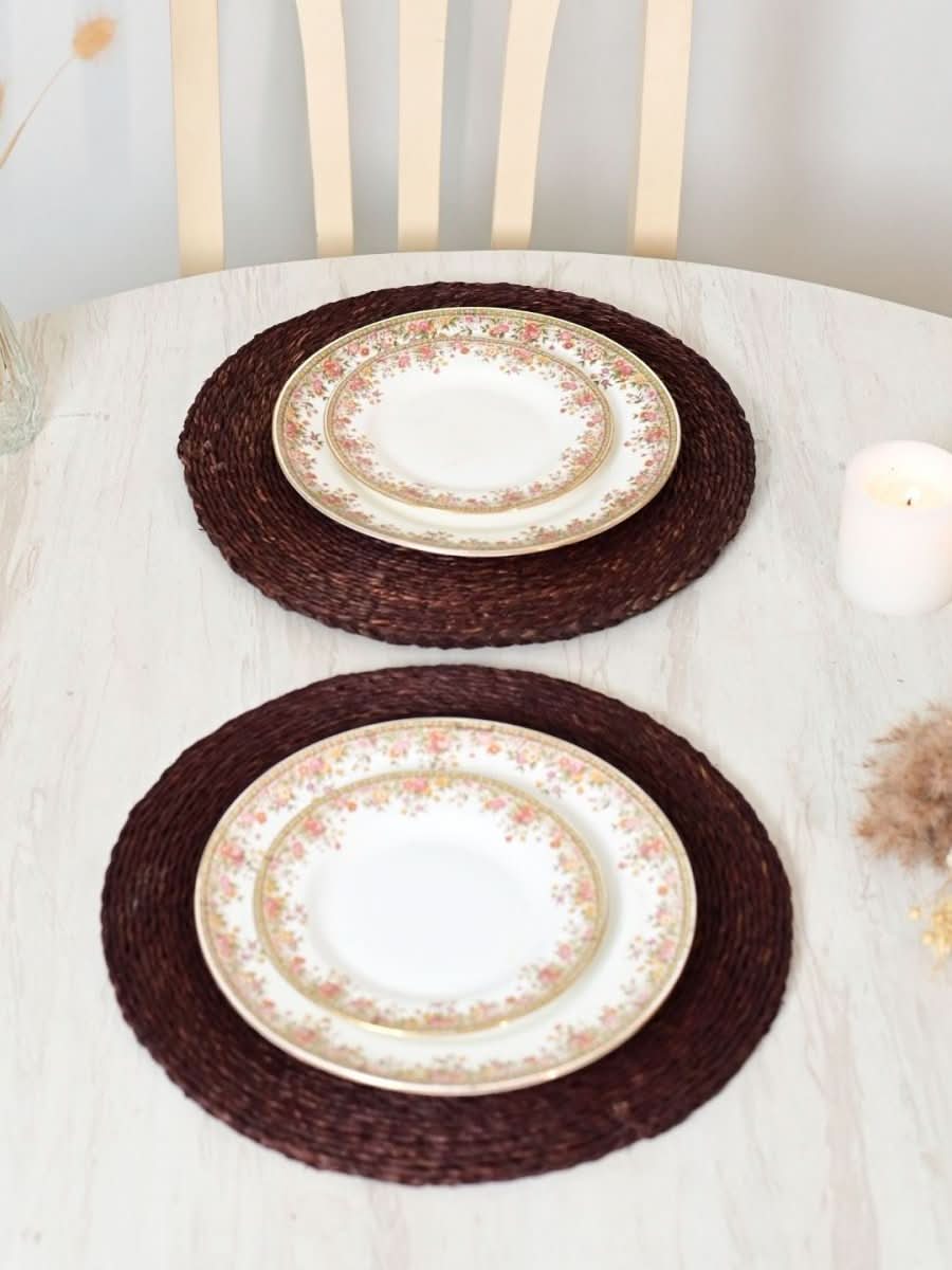 Handmade Sabai Grass Round Mats – Set of 4, Brown - Kadam Haat