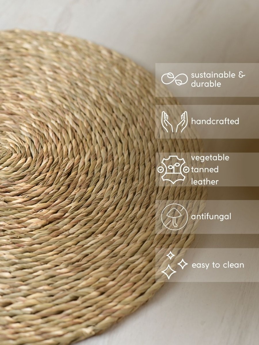 Handmade Sabai Grass Round Mats – Set of 4, Natural - Kadam Haat