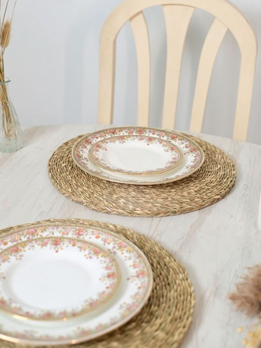 Handmade Sabai Grass Round Mats – Set of 4, Natural - Kadam Haat