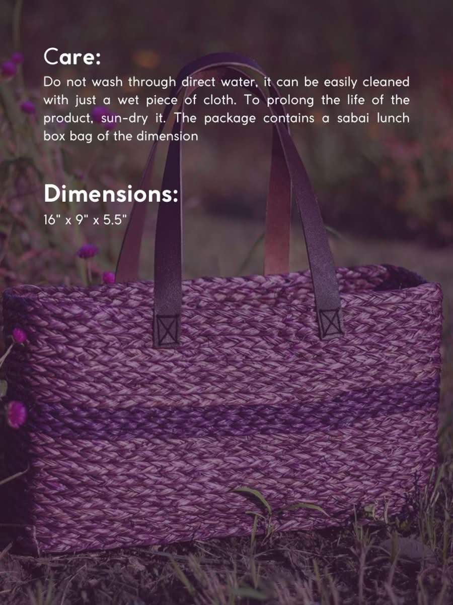 Handmade Sabai Grass Shopping Bag - Lavender - Kadam Haat