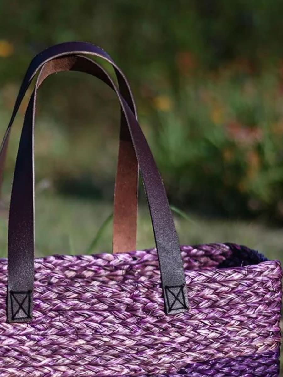 Handmade Sabai Grass Shopping Bag - Lavender - Kadam Haat