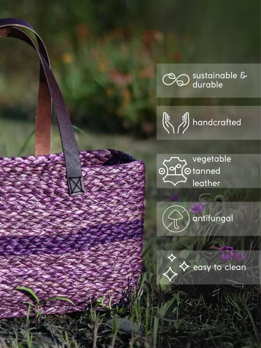 Handmade Sabai Grass Shopping Bag - Lavender - Kadam Haat