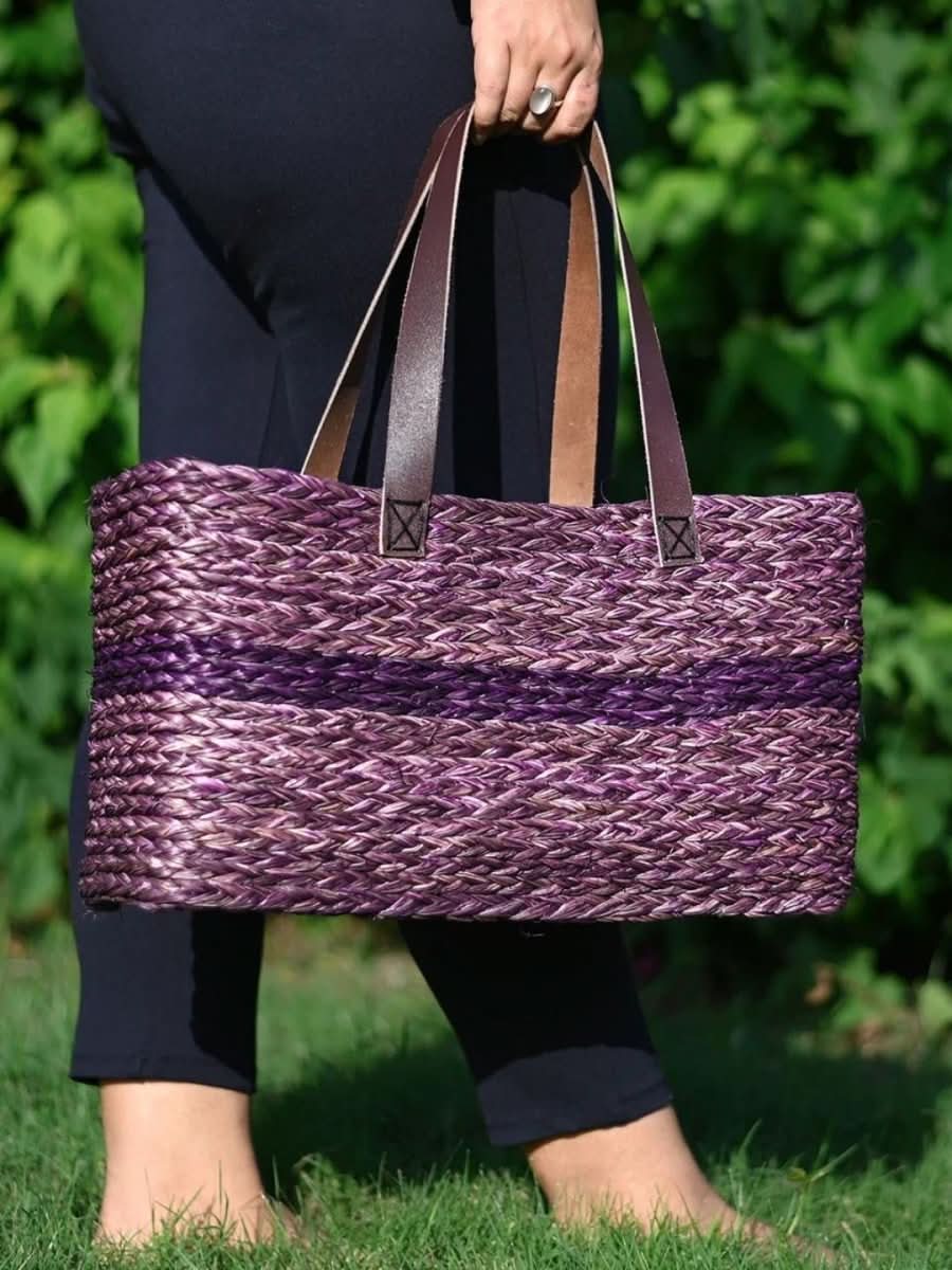 Handmade Sabai Grass Shopping Bag - Lavender - Kadam Haat