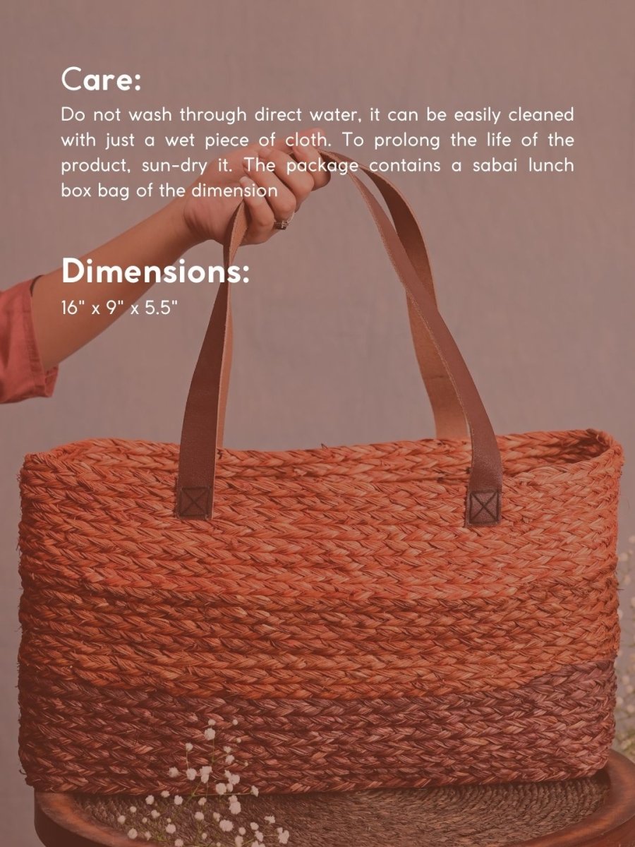 Handmade Sabai Grass Shopping Bag - Orange & Red - Kadam Haat