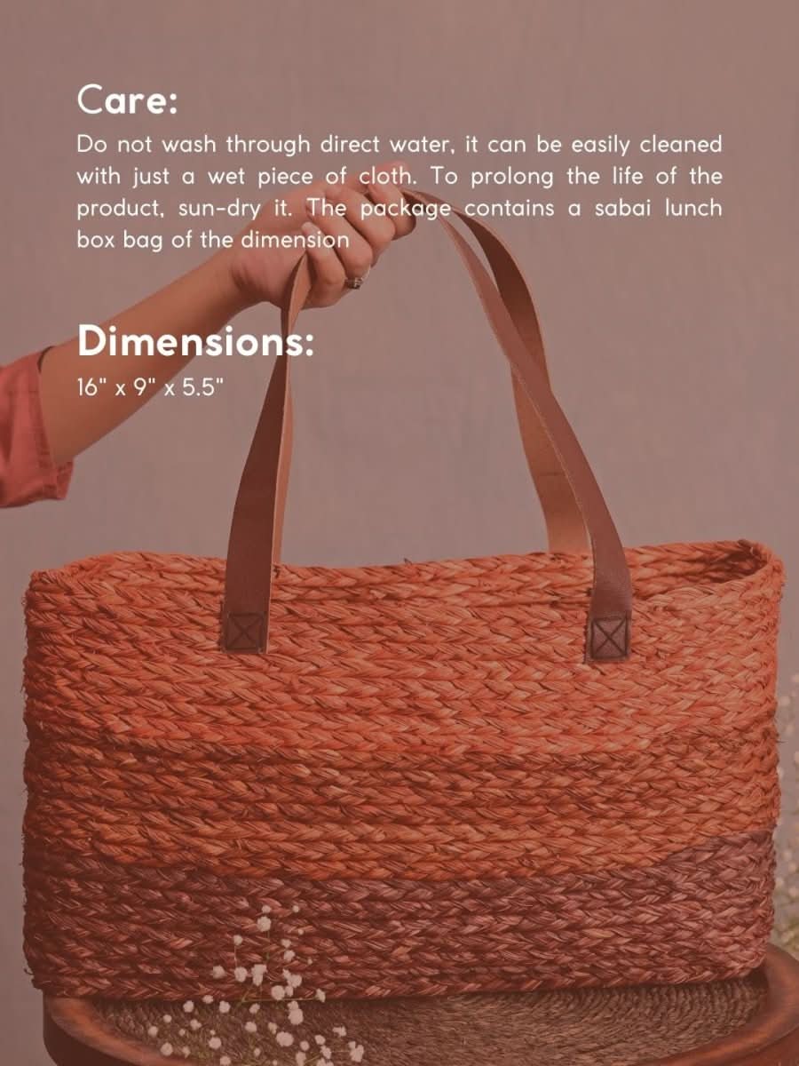 Handmade Sabai Grass Shopping Bag - Orange & Red - Kadam Haat
