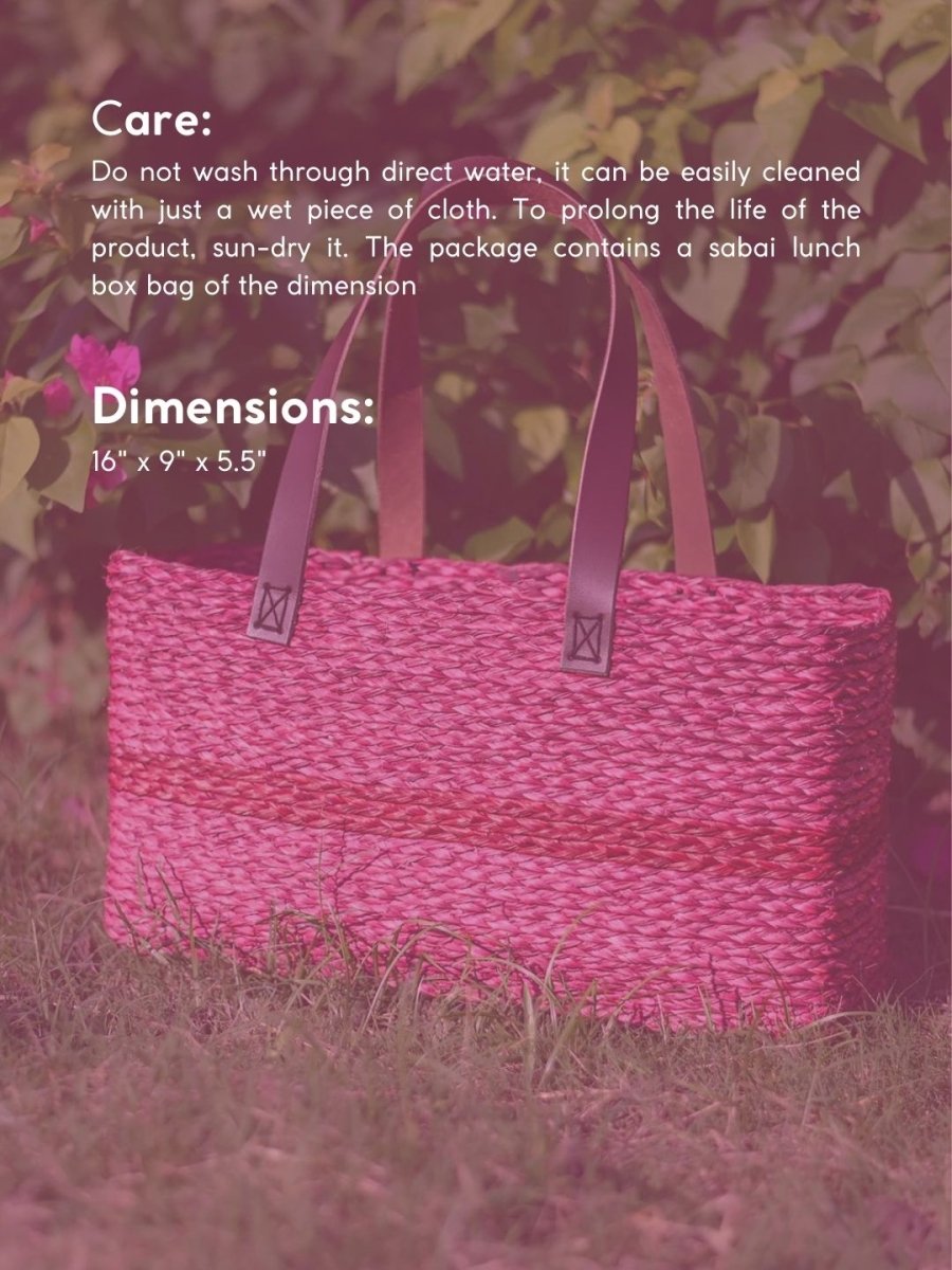 Handmade Sabai Grass Shopping Bag - Red - Kadam Haat
