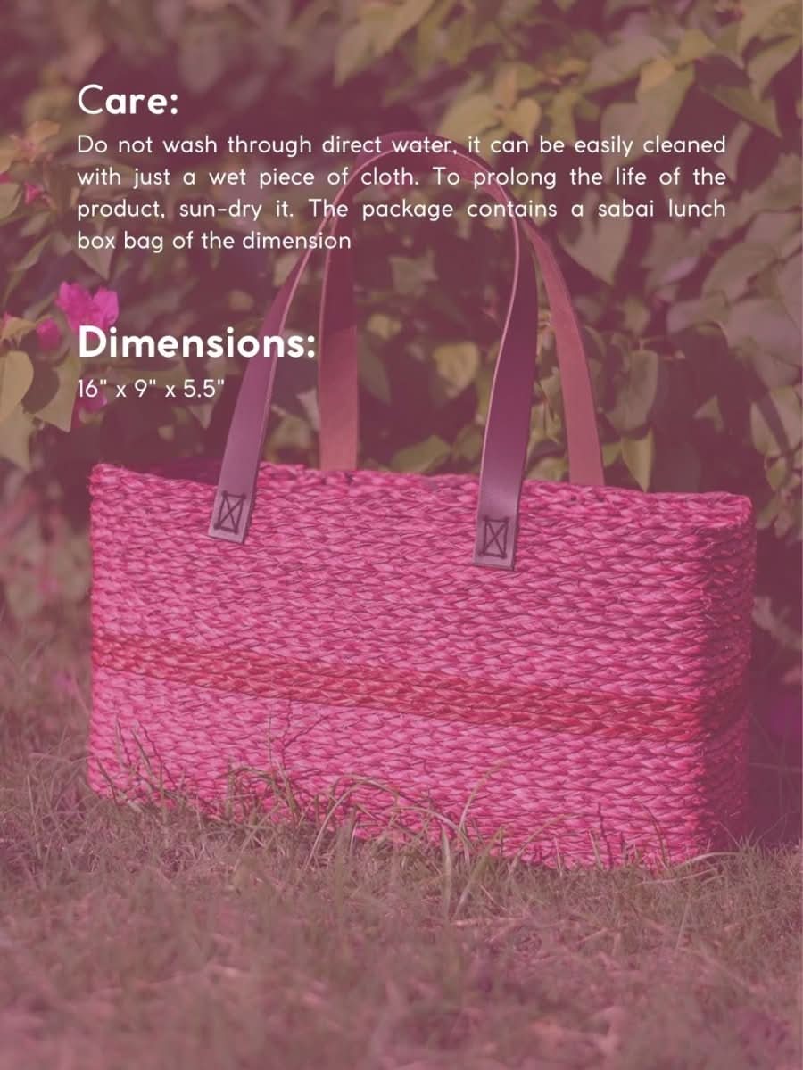 Handmade Sabai Grass Shopping Bag - Red - Kadam Haat