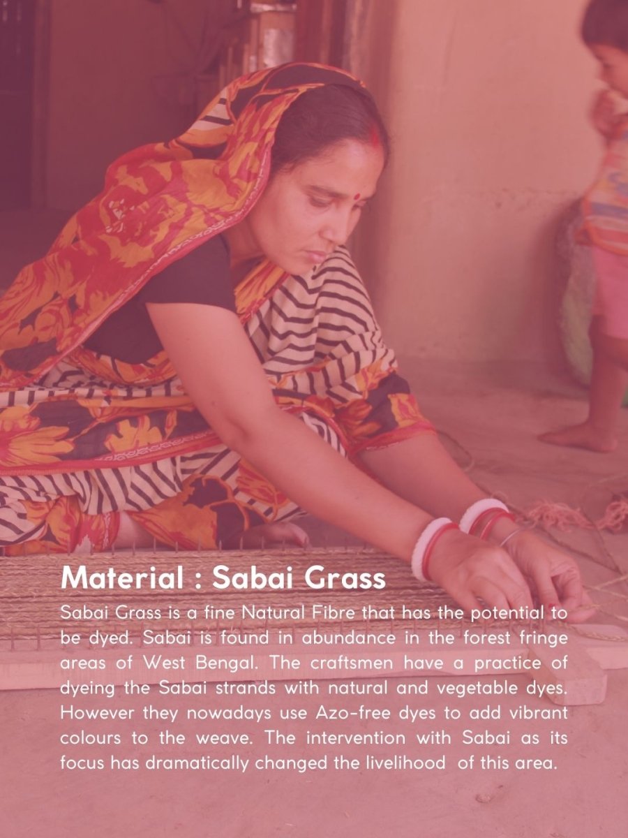 Handmade Sabai Grass Shopping Bag - Red - Kadam Haat