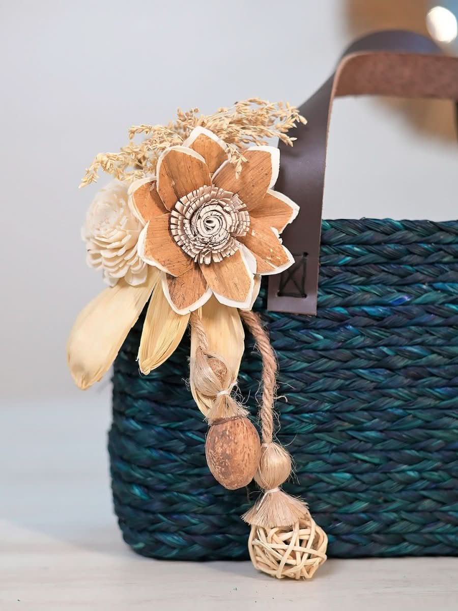 Handmade Sabai Grass Shopping Bag with Shola Flower - Kadam Haat