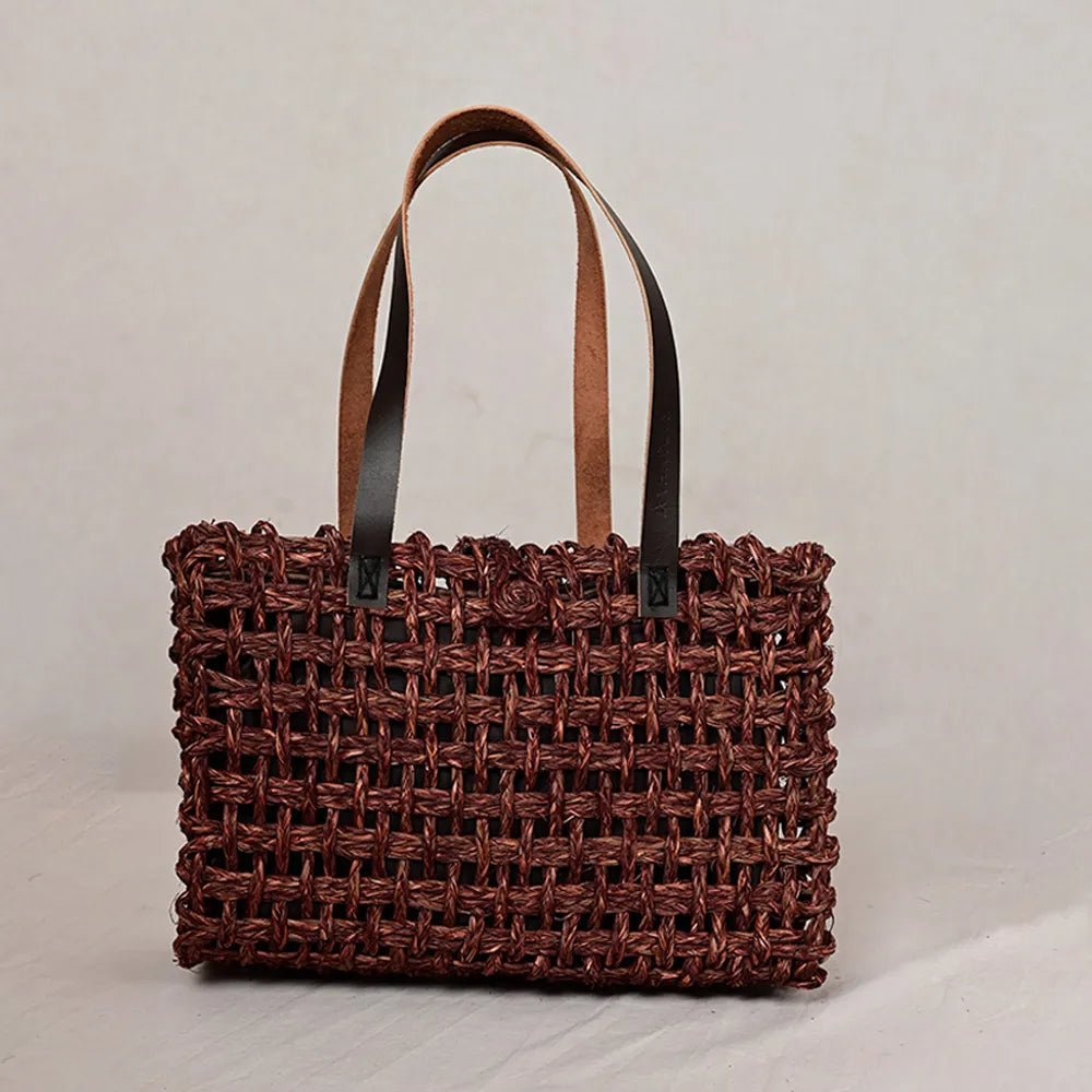 Handmade Sabai Grass Small Mesh Bag - Brown - Kadam Haat