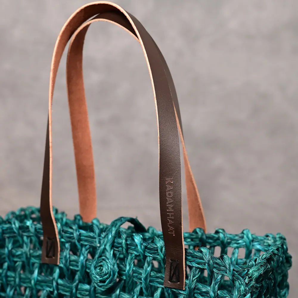 Handmade Sabai Grass Small Mesh Bag - Indigo - Kadam Haat