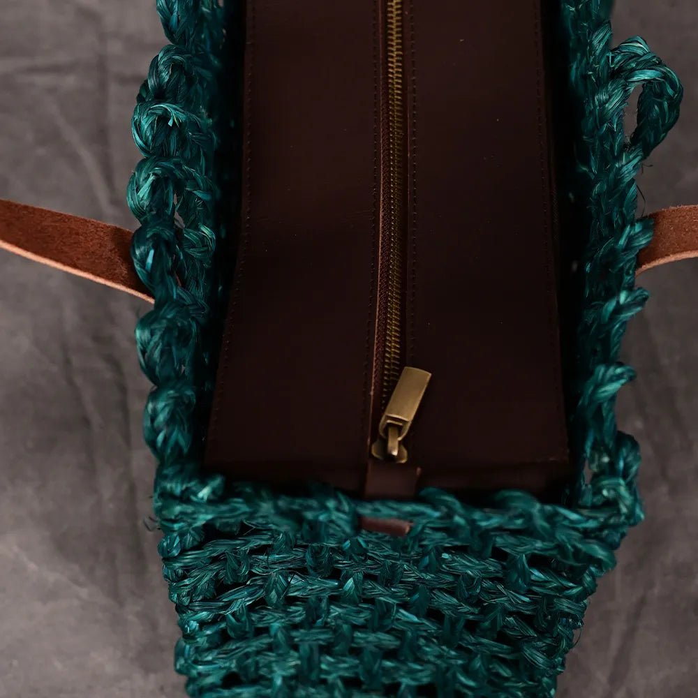 Handmade Sabai Grass Small Mesh Bag - Indigo - Kadam Haat