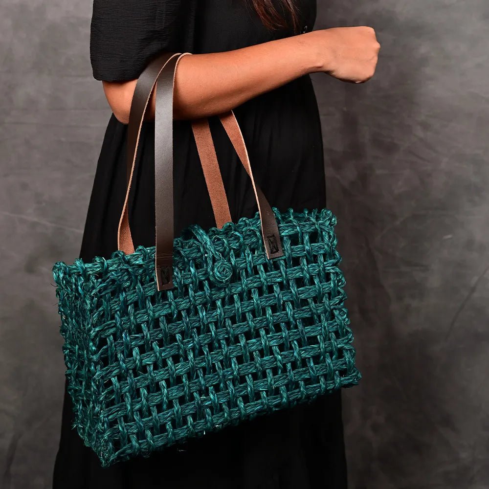 Handmade Sabai Grass Small Mesh Bag - Indigo - Kadam Haat