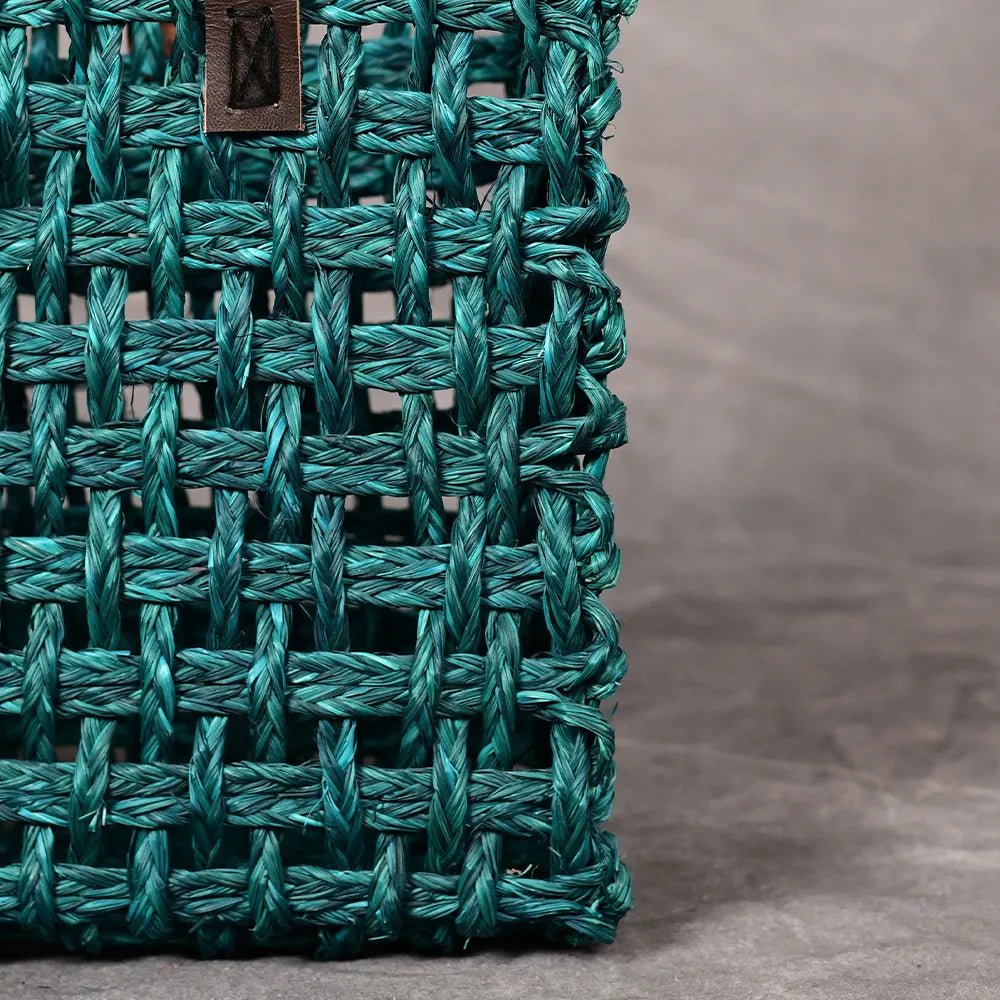 Handmade Sabai Grass Small Mesh Bag - Indigo - Kadam Haat