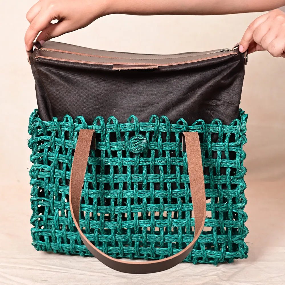 Handmade Sabai Grass Small Mesh Bag - Indigo - Kadam Haat