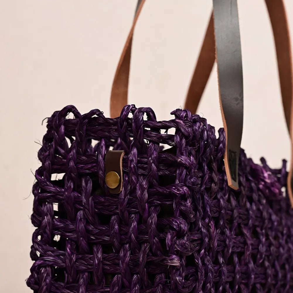Handmade Sabai Grass Small Mesh Bag - Lavender - Kadam Haat