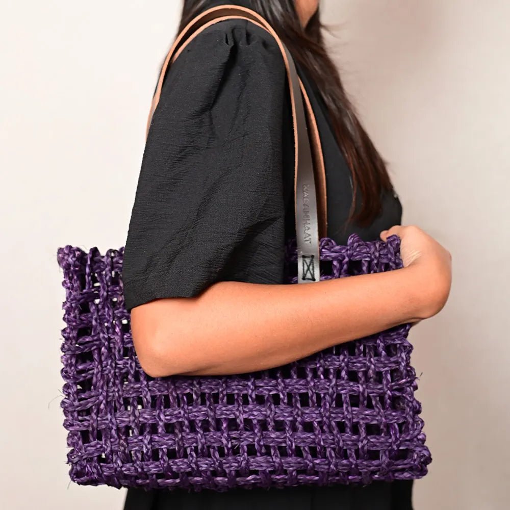 Handmade Sabai Grass Small Mesh Bag - Lavender - Kadam Haat