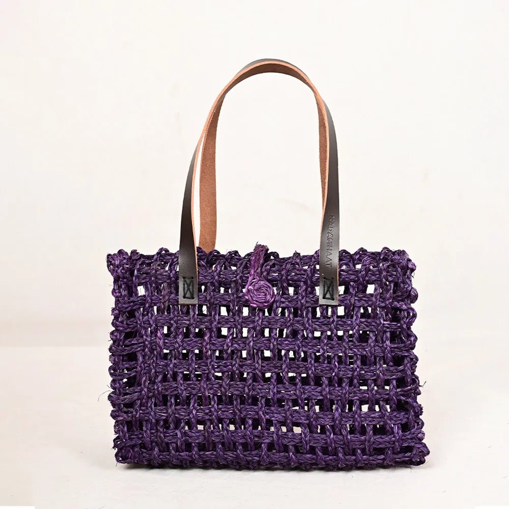 Handmade Sabai Grass Small Mesh Bag - Lavender - Kadam Haat