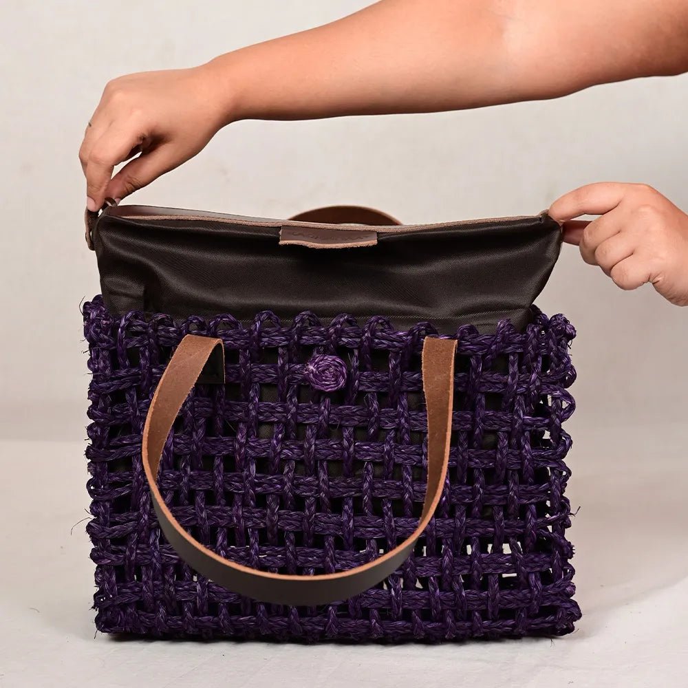 Handmade Sabai Grass Small Mesh Bag - Lavender - Kadam Haat