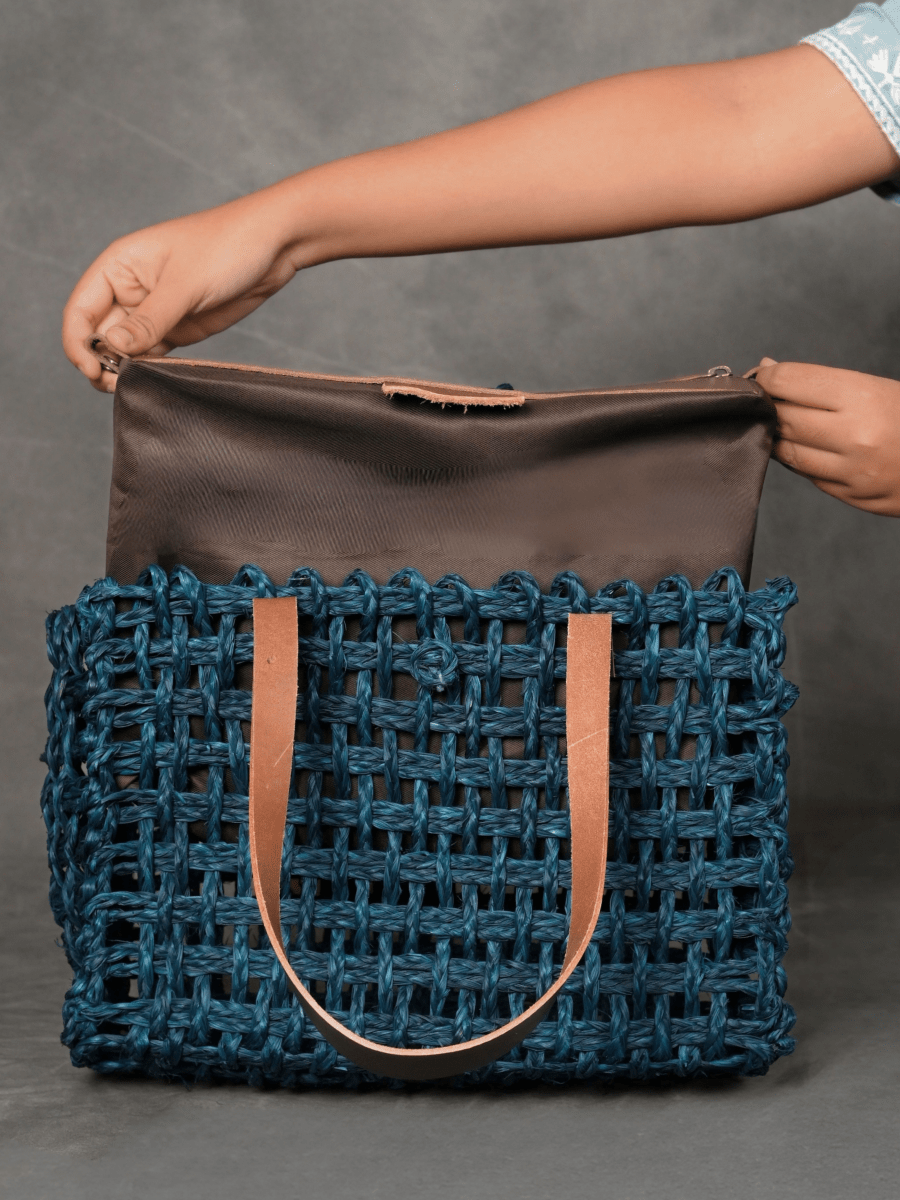 Handmade Sabai Grass Small Mesh Bag - Neer - Kadam Haat
