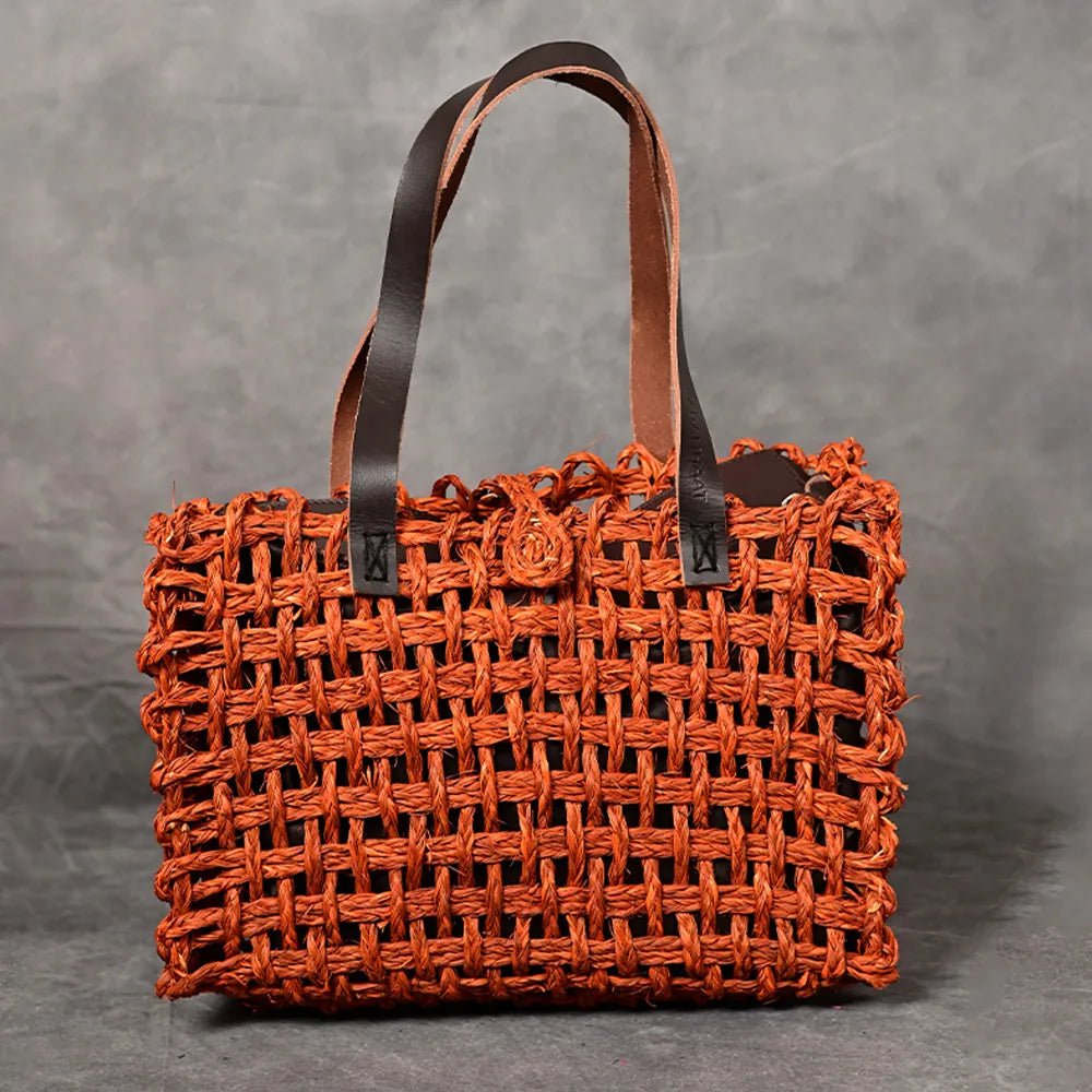 Handmade Sabai Grass Small Mesh Bag - Orange - Kadam Haat