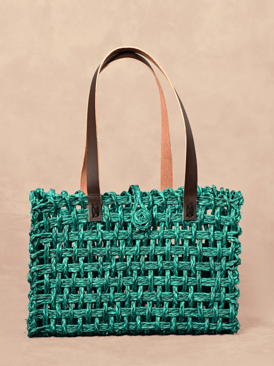 Handmade Sabai Grass Small Mesh Tote Bag- Green - Kadam Haat