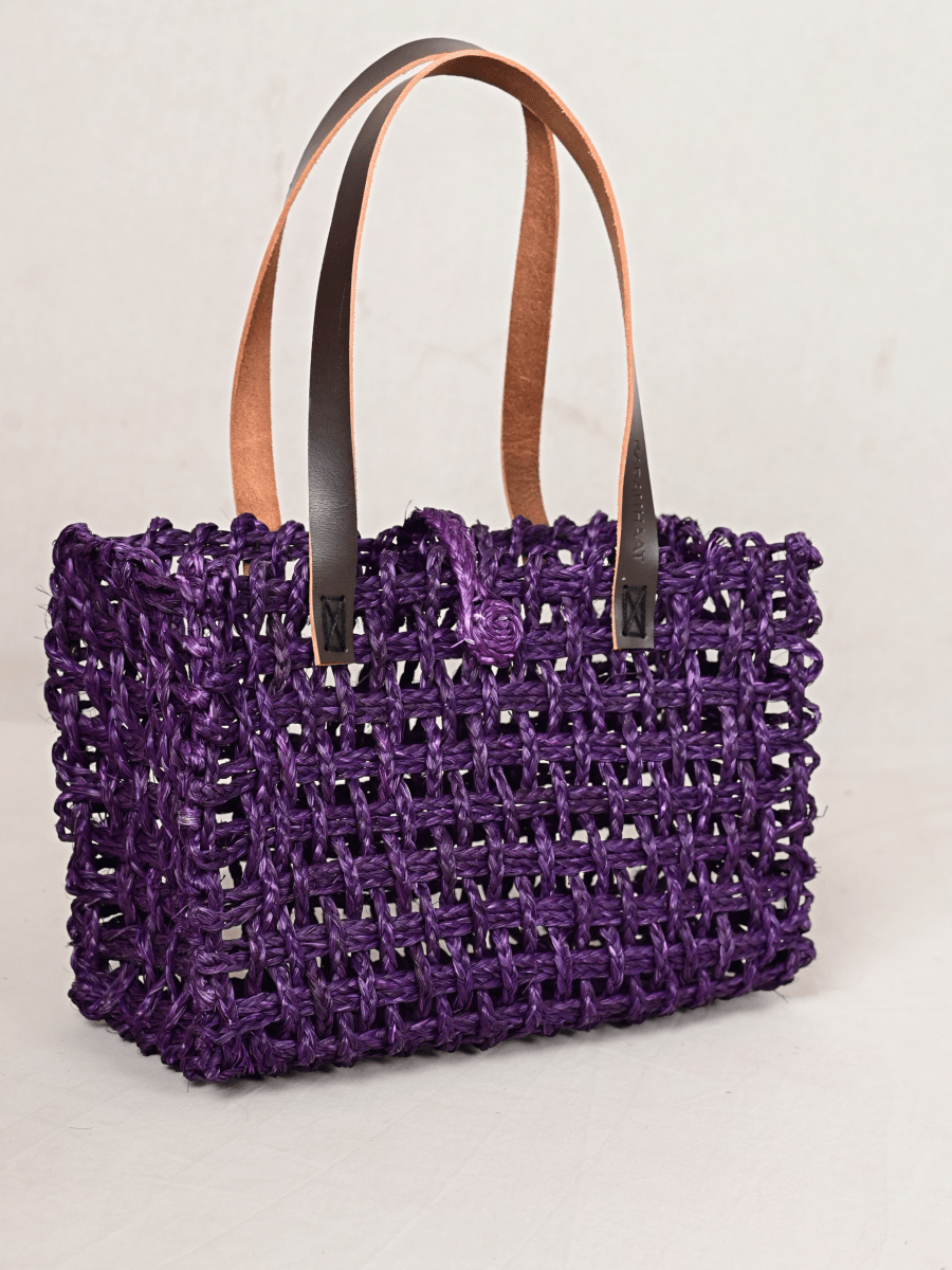 Handmade Sabai Grass Small Mesh Tote Bag - Lavender - Kadam Haat