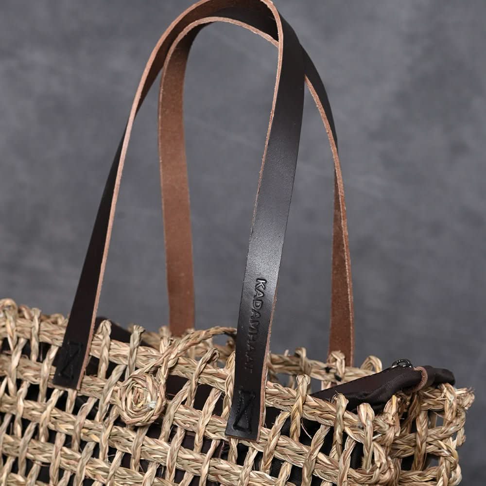 Handmade Sabai Grass Small Mesh Tote Bag - Natural - Kadam Haat