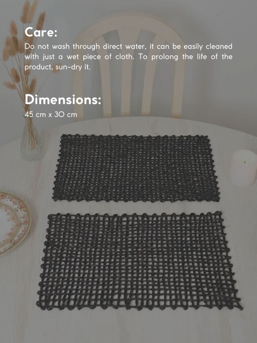 Handmade Sabai Grass Table Mat - Rectangular Set of 6, Black - Kadam Haat