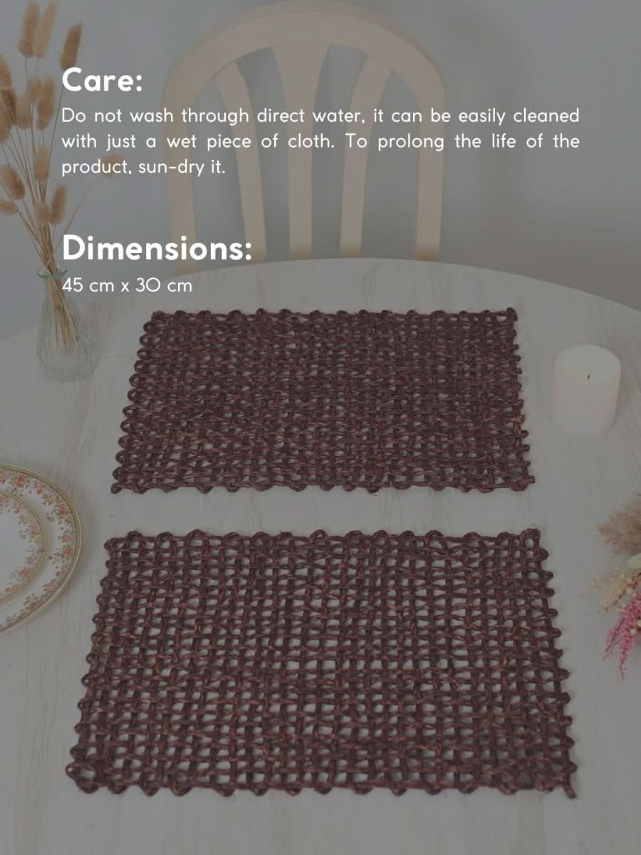 Handmade Sabai Grass Table Mat - Rectangular Set of 6, Brown - Kadam Haat