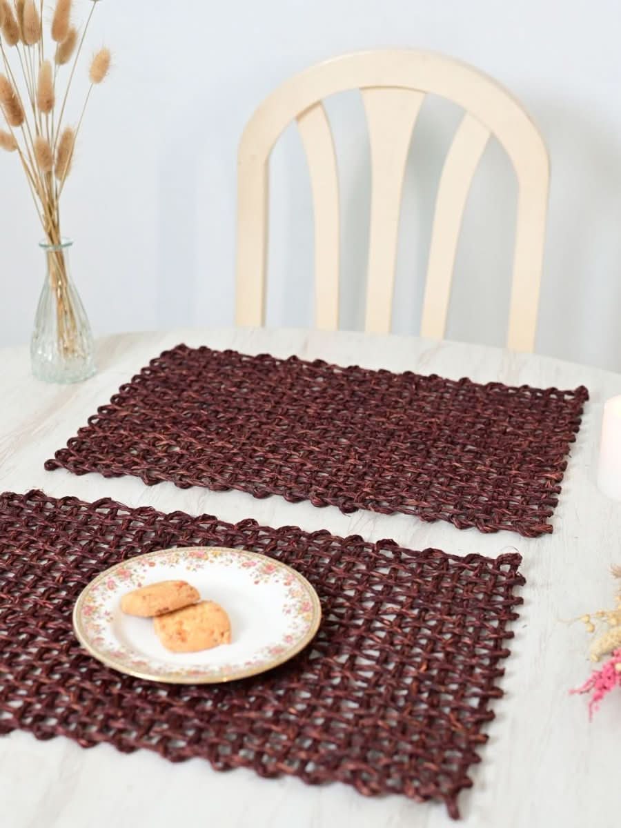 Handmade Sabai Grass Table Mat - Rectangular Set of 6, Brown - Kadam Haat
